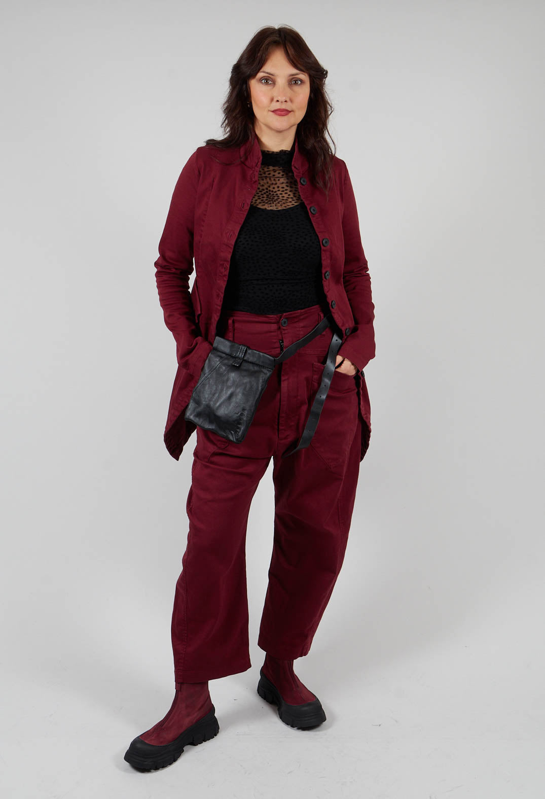 Stretch Denim Balloon Trousers in Merlot