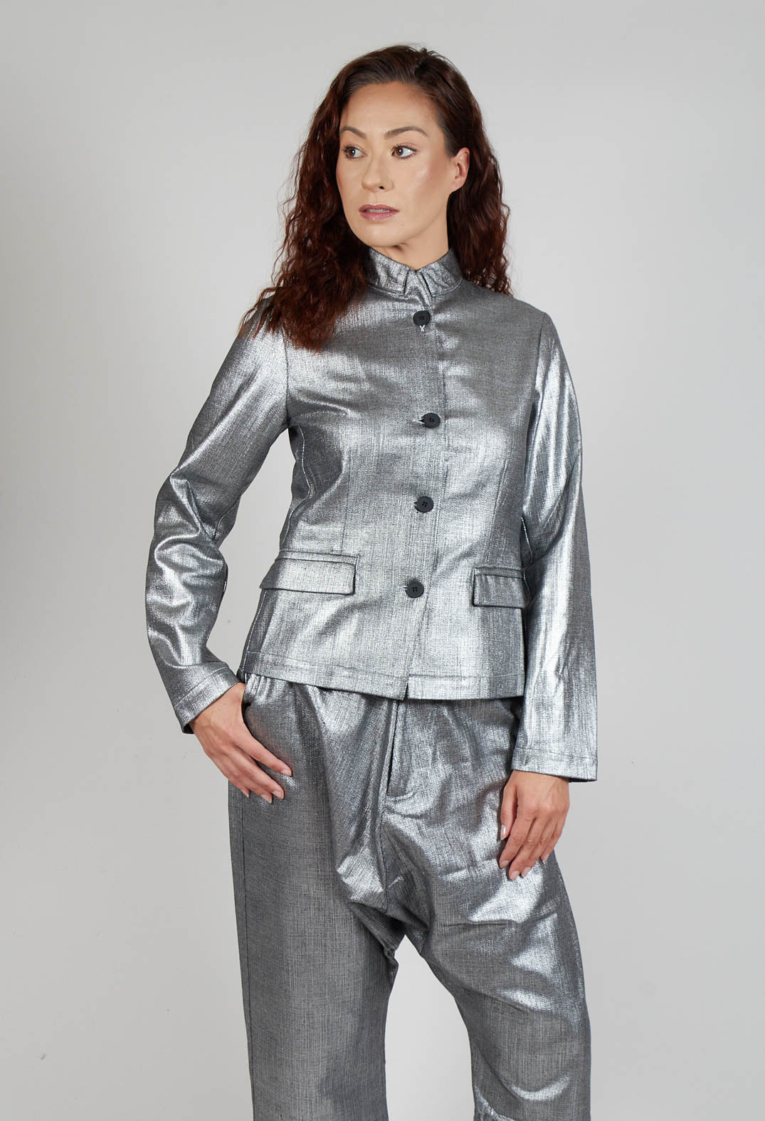 Fitted Clean Jacket in Silver Metallic