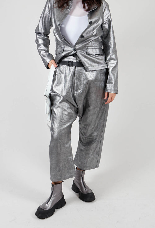 Double Belted Hang Loose Trousers in Silver Metallic