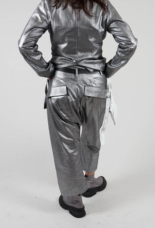 Double Belted Hang Loose Trousers in Silver Metallic