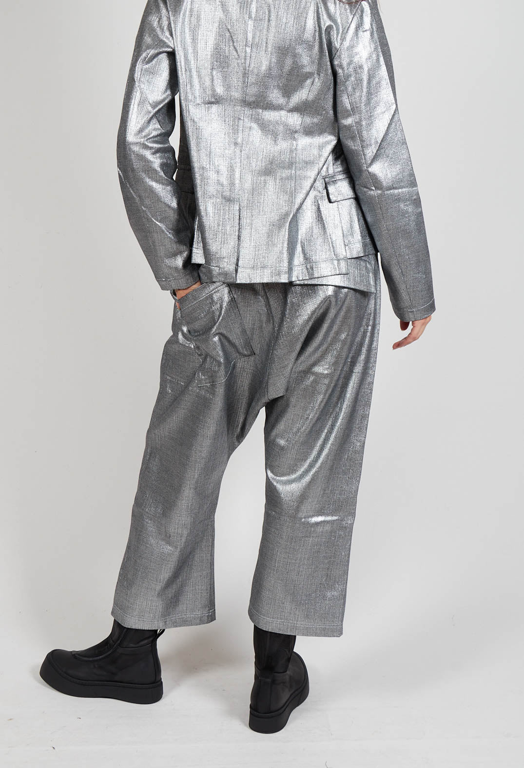 Double Belted Hang Loose Trousers in Silver Metallic