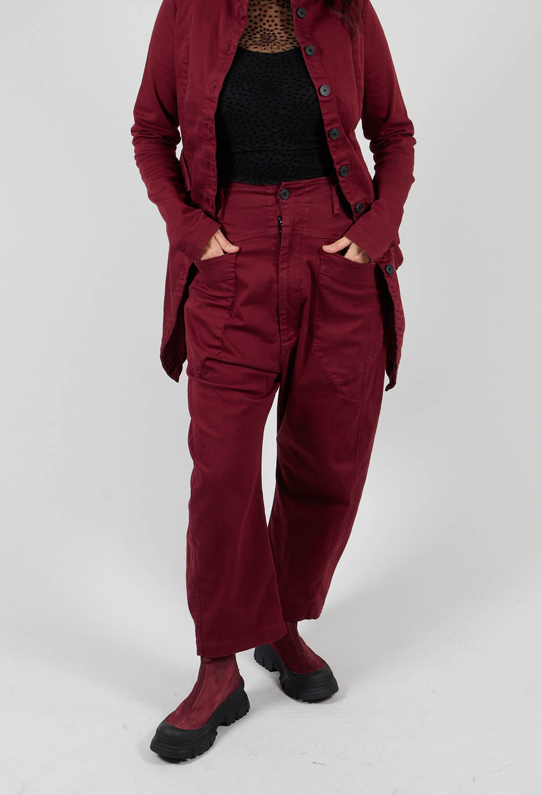 Stretch Denim Balloon Trousers in Merlot