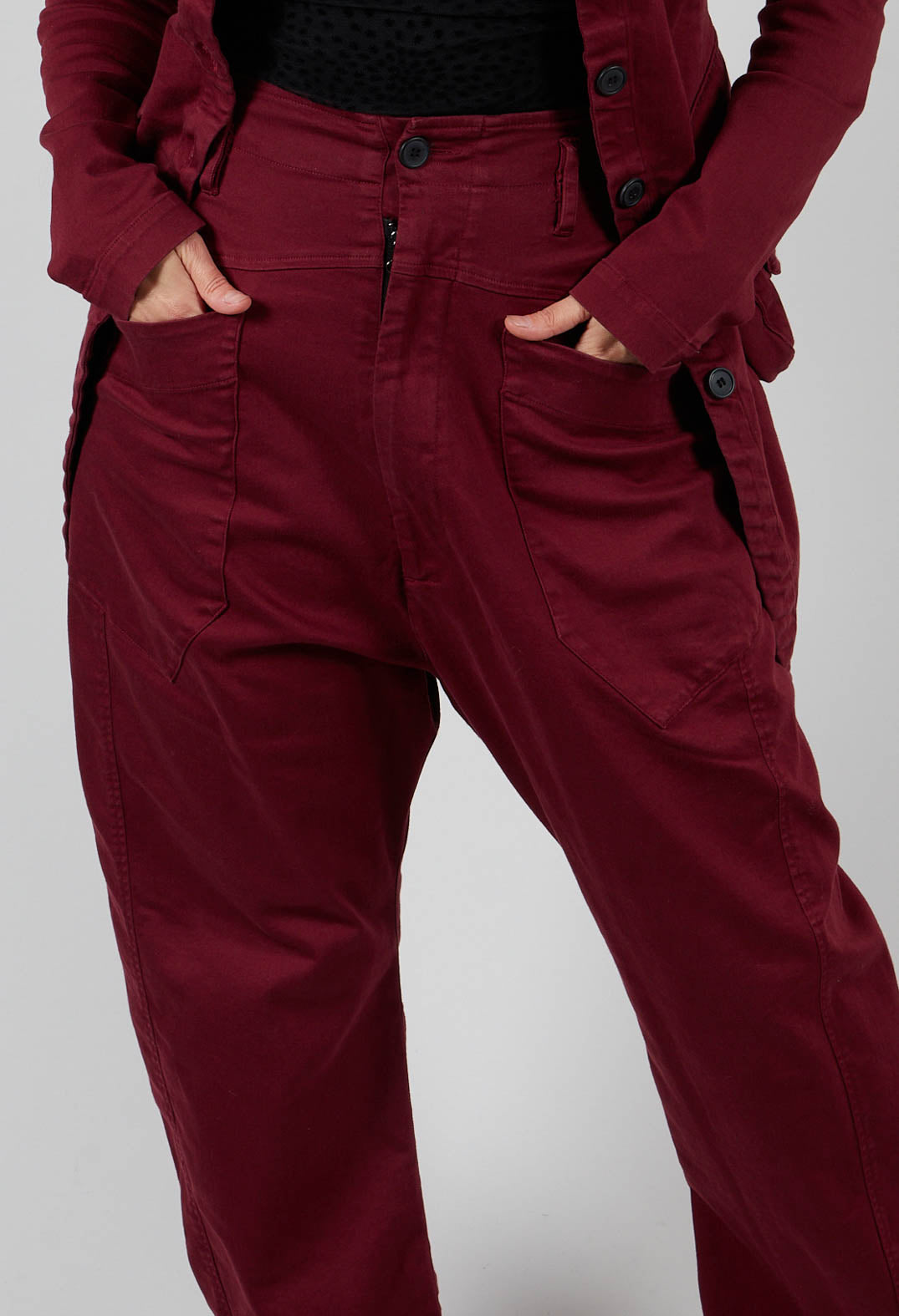 Stretch Denim Balloon Trousers in Merlot