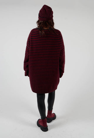 Oversized Pull Over in Striped Black and Merlot