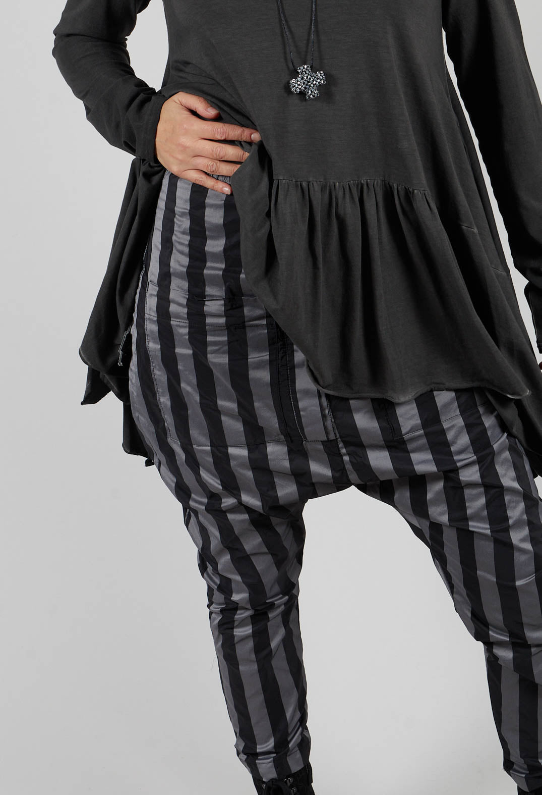 T Pant Drop Crotch Trousers in Stripe