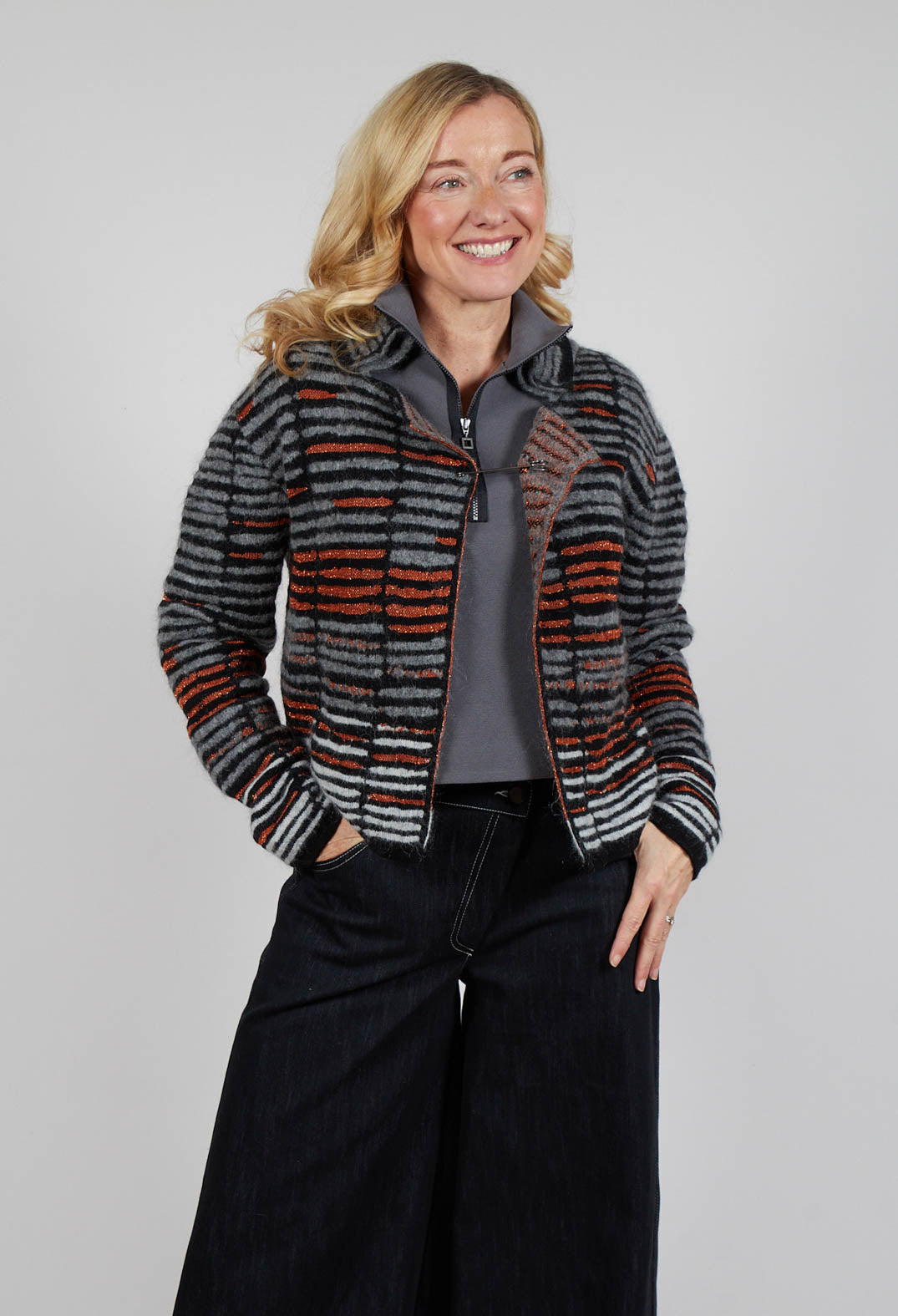 Stripe Pin Cardigan in Orange Glitter