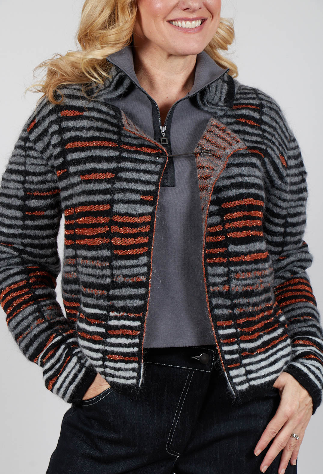 Stripe Pin Cardigan in Orange Glitter