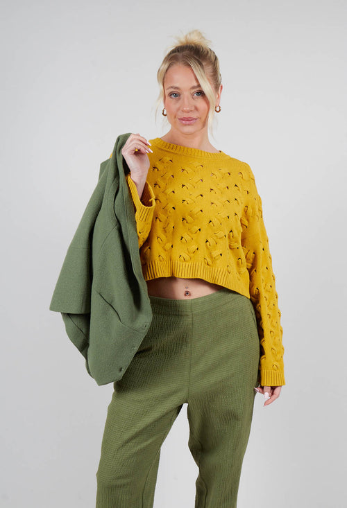 Cable Knit Cropped Sweater in Yellow