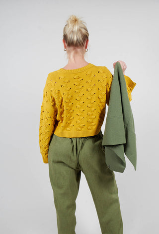 Cable Knit Cropped Sweater in Yellow