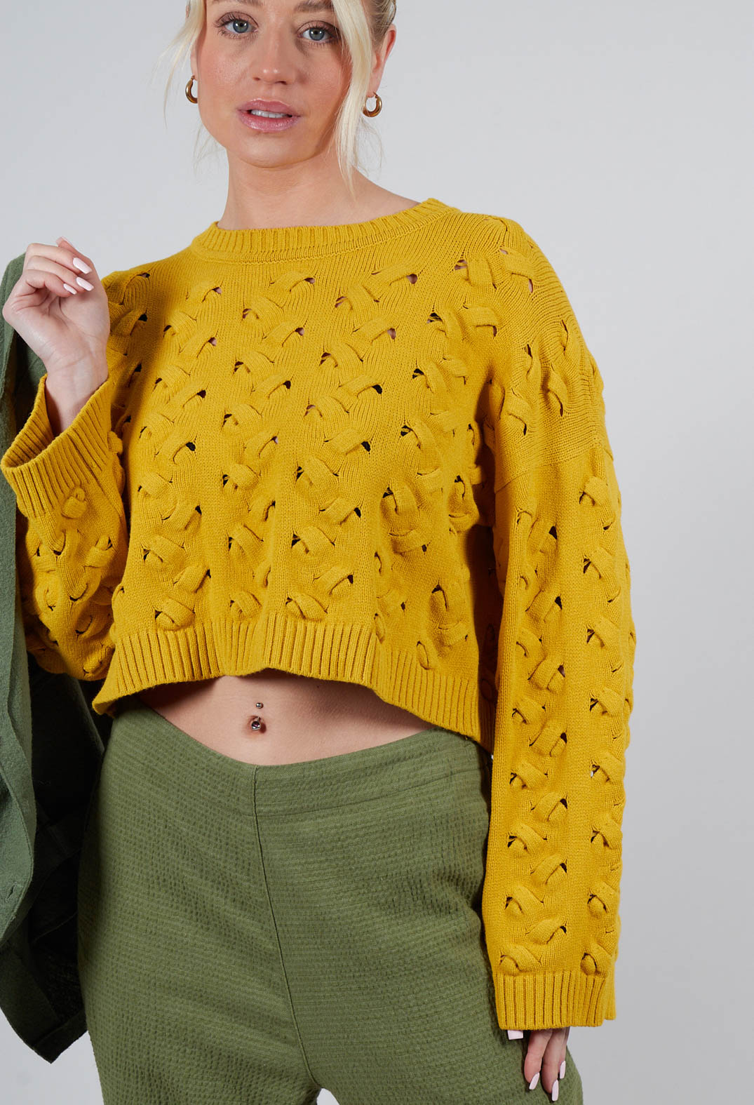 MAJE Size 2 2024 Yellow Crochet Knit Pullover Top MELISSE