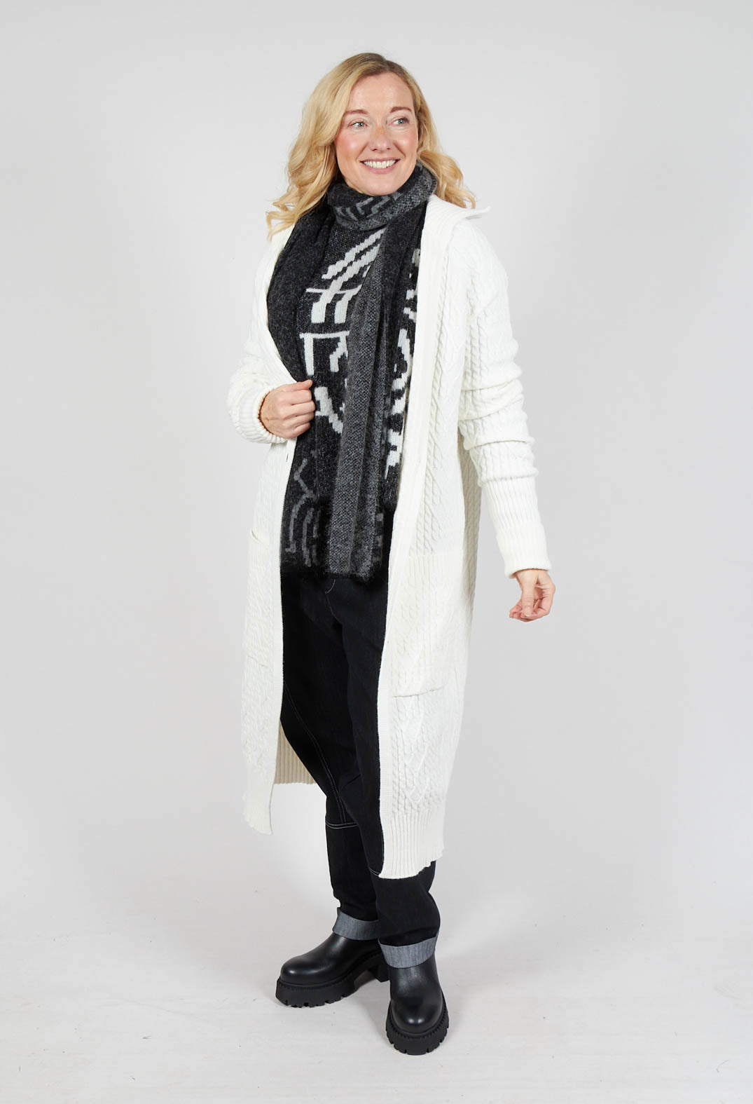 Cable Knit Long Cardigan in Off White