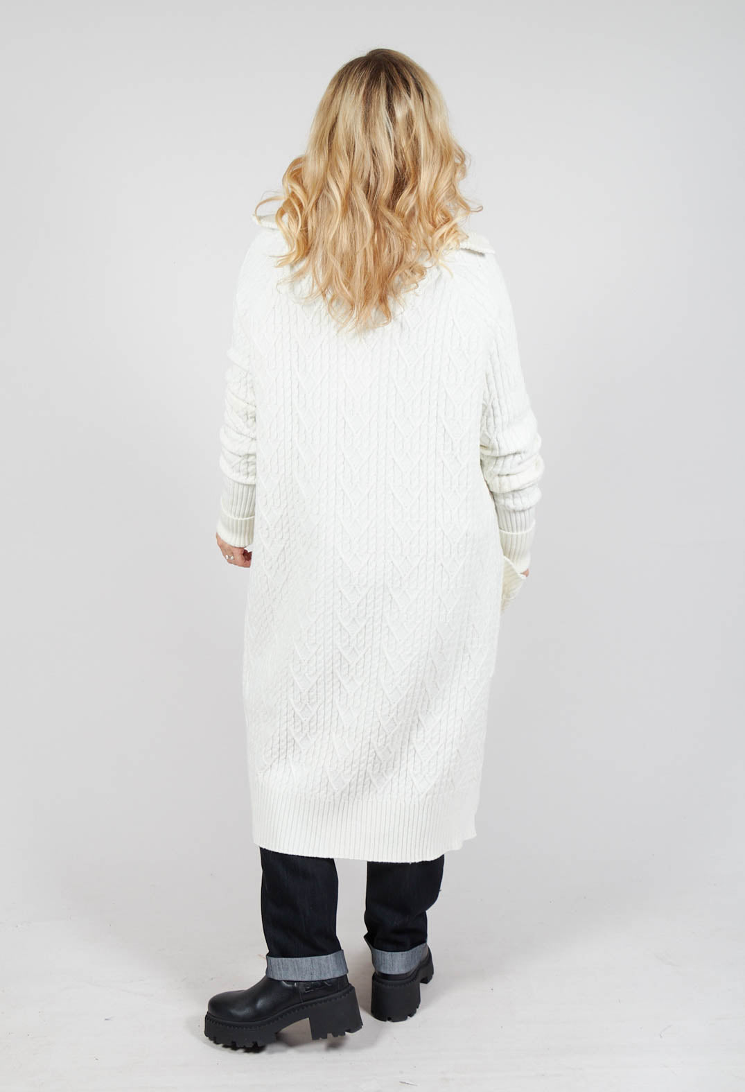 Cable Knit Long Cardigan in Off White