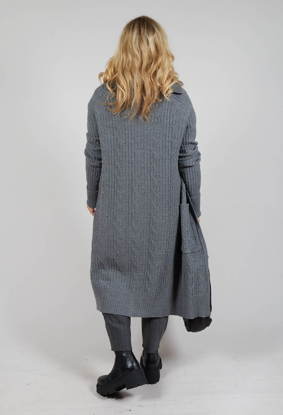 Cable Knit Long Cardigan in Steel Grey