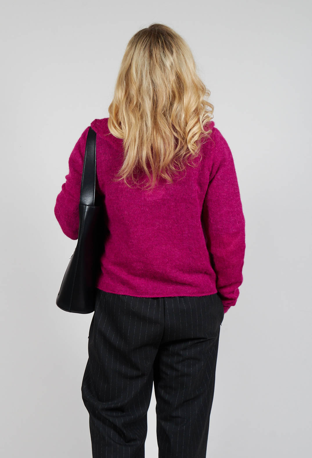 Frill Knit Cardigan in Magenta