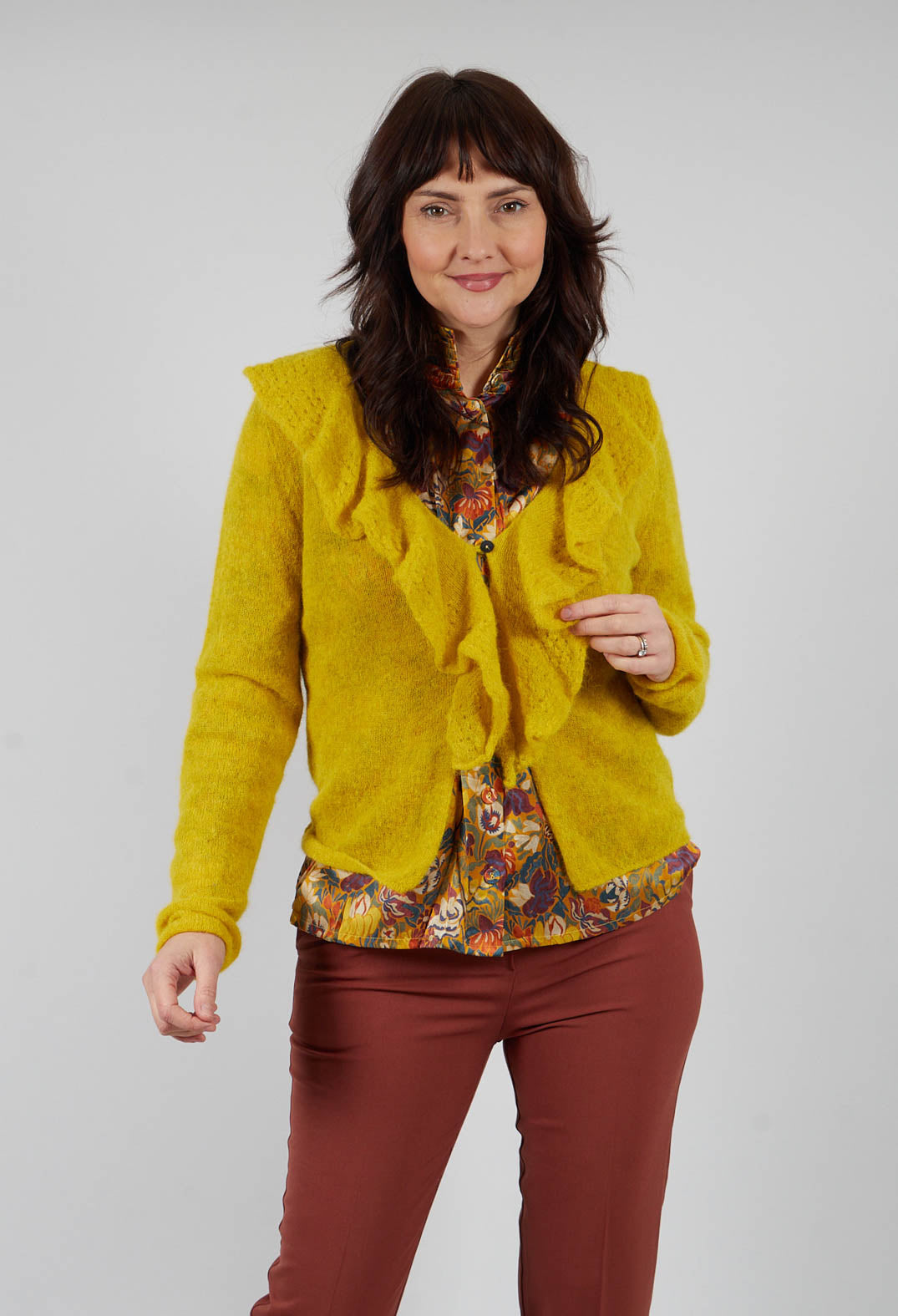 Frill Knit Cardigan in Yellow