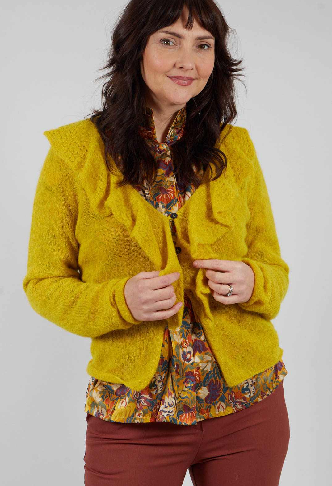 Frill Knit Cardigan in Yellow