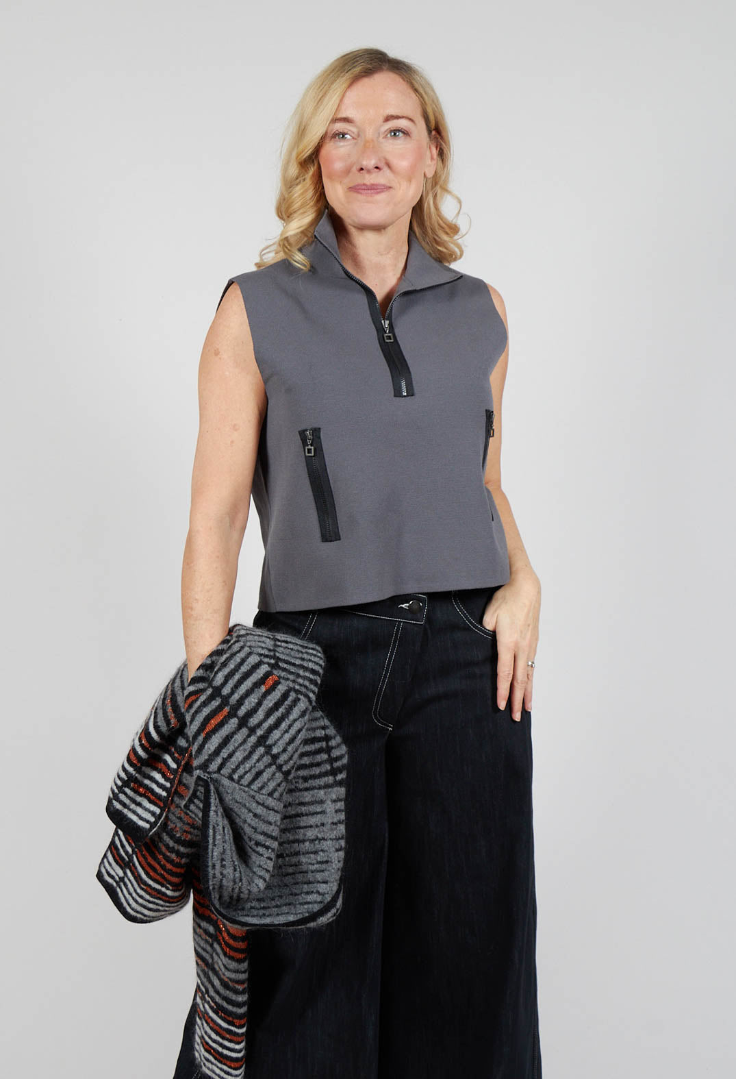 Zipped Sweater Vest in Charcoal