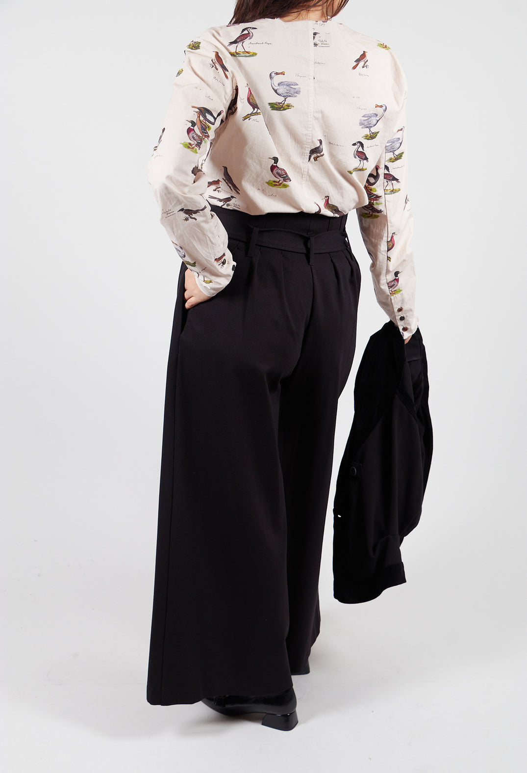 Jersey Wide Leg Trousers with Belt in Nero