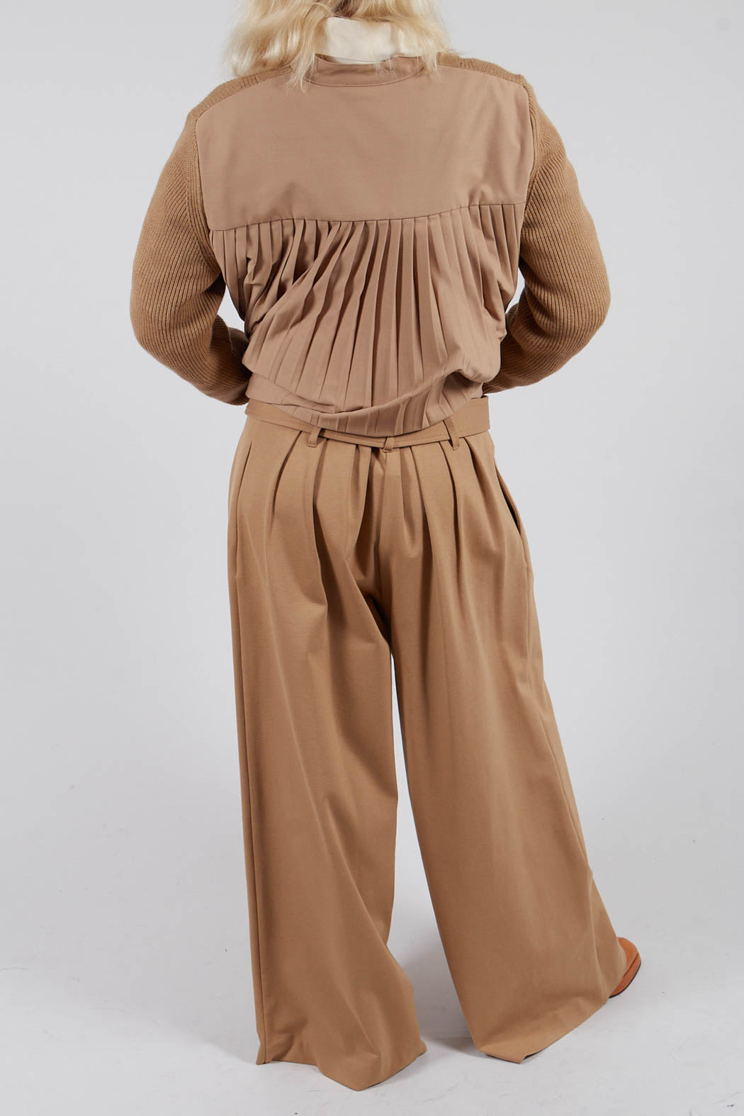 Jersey Wide Leg Trousers with Belt in Camel