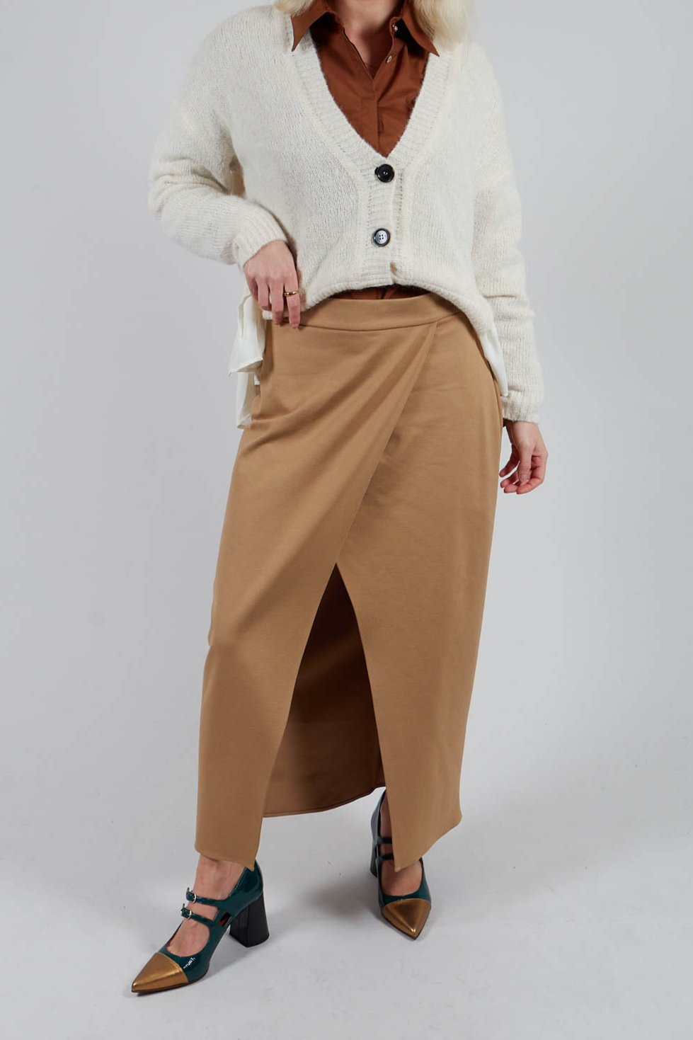 Jersey Pencil Skirt in Camel