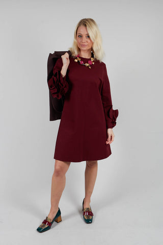 Short Shift Dress with Embellished Sleeves in Rumba