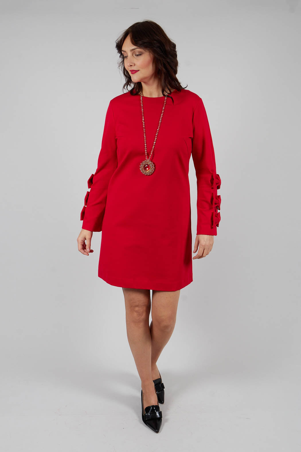 Short Dress with Bow Feature Sleeves in Marlboro