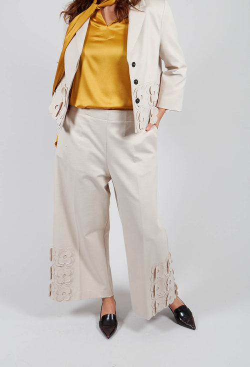 Jersey Trousers with Floral Embellishment in Sandshell