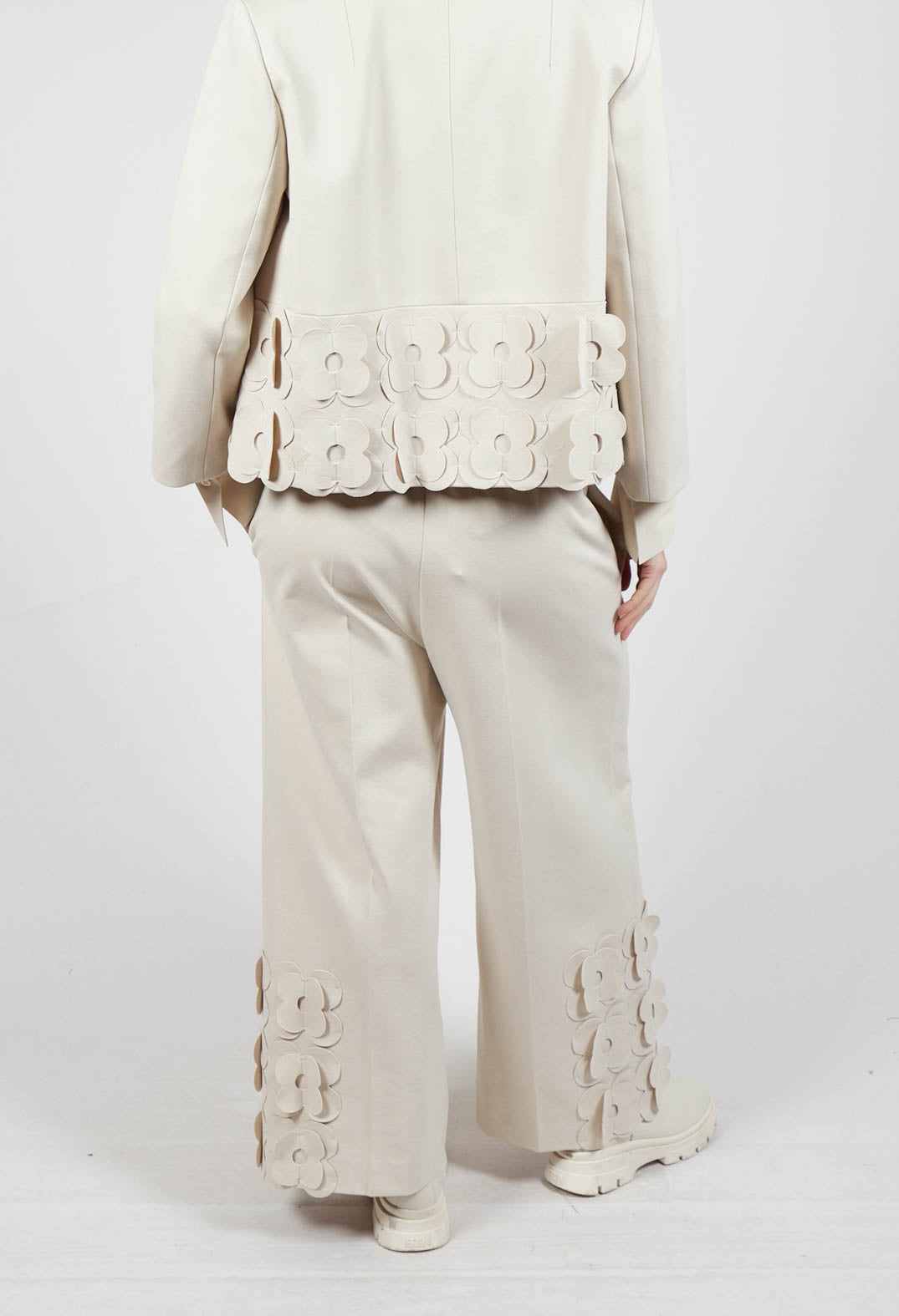 Jersey Trousers with Floral Embellishment in Sandshell