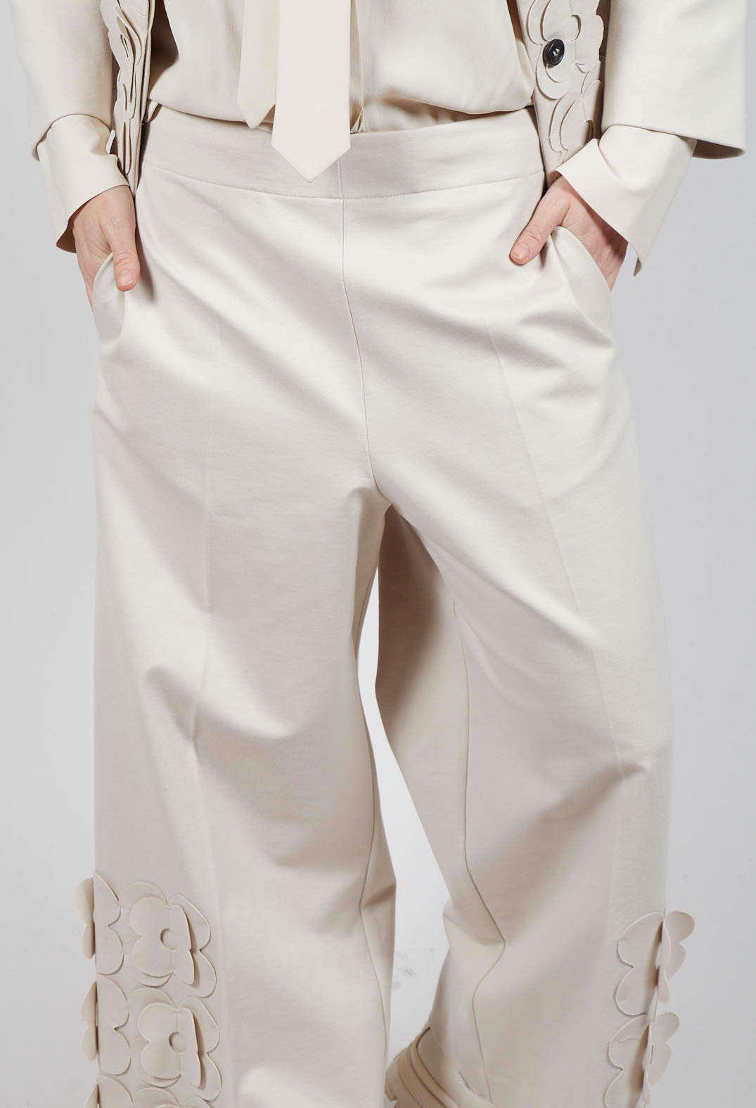 Jersey Trousers with Floral Embellishment in Sandshell