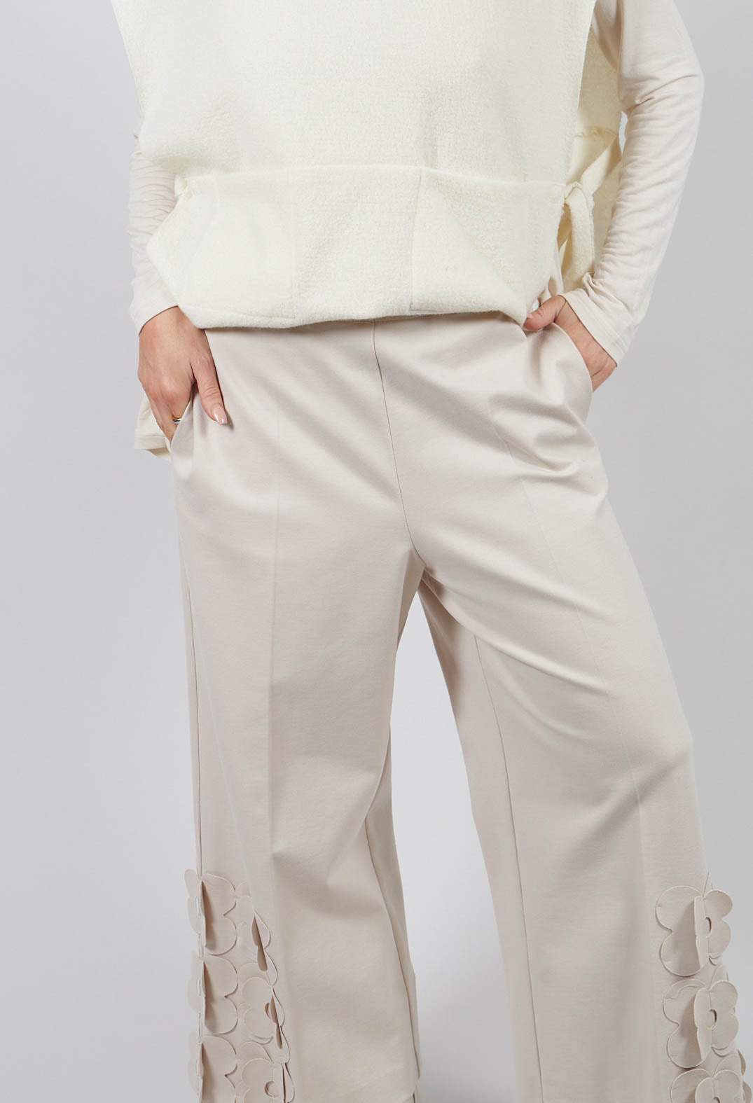 Jersey Trousers with Floral Embellishment in Sandshell