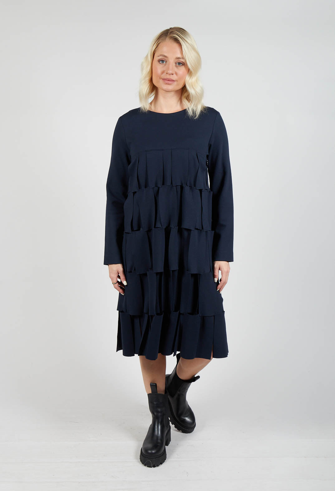 Empire Line Jersey Dress with Cut Out Feature in Blue Nights