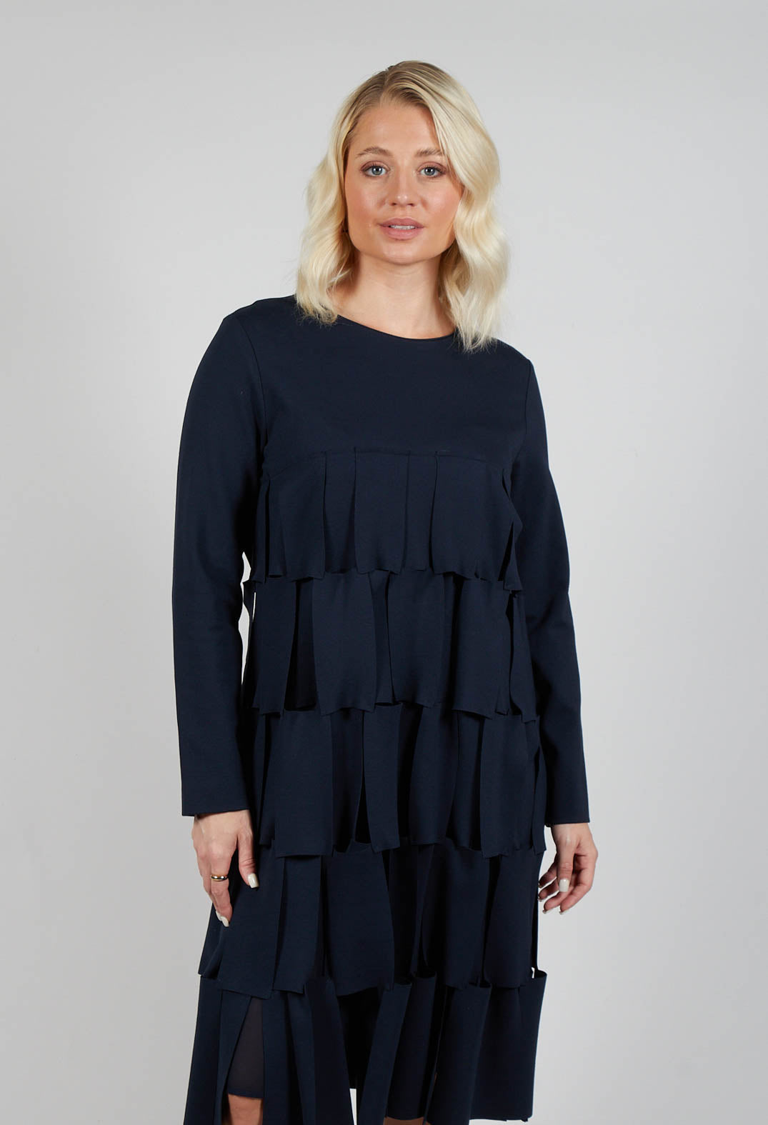 Empire Line Jersey Dress with Cut Out Feature in Blue Nights