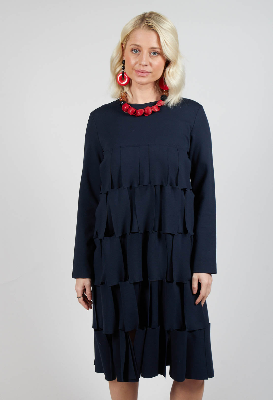 Empire Line Jersey Dress with Cut Out Feature in Blue Nights