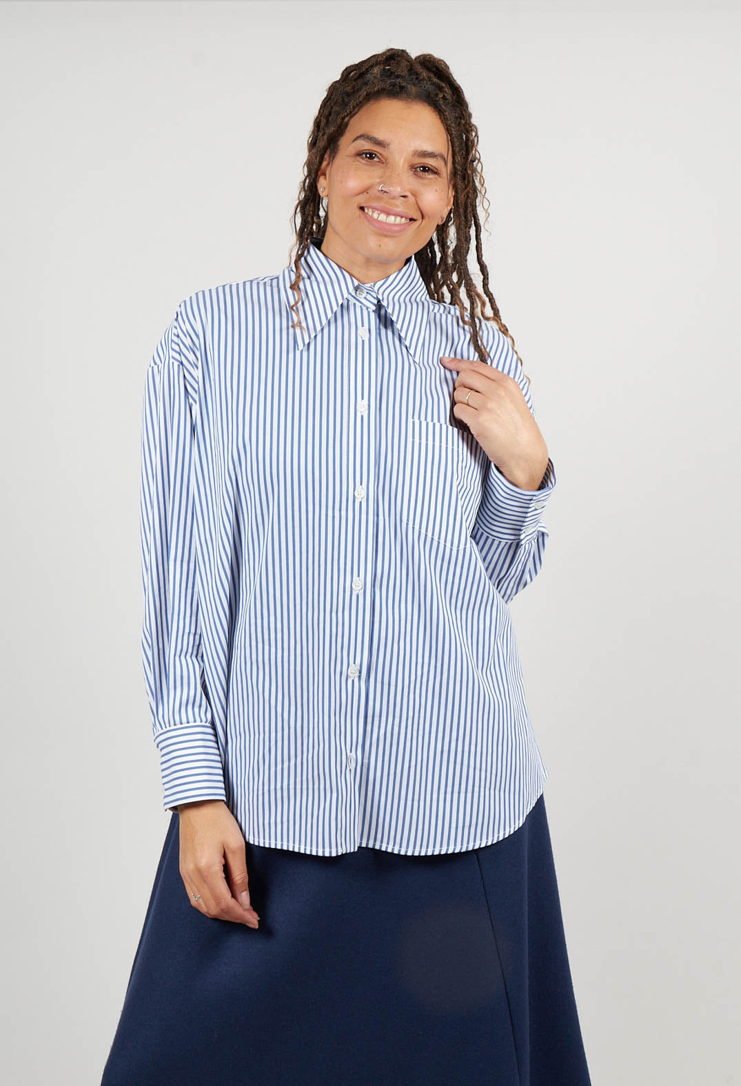 Striped Shirt in Off White and Blue