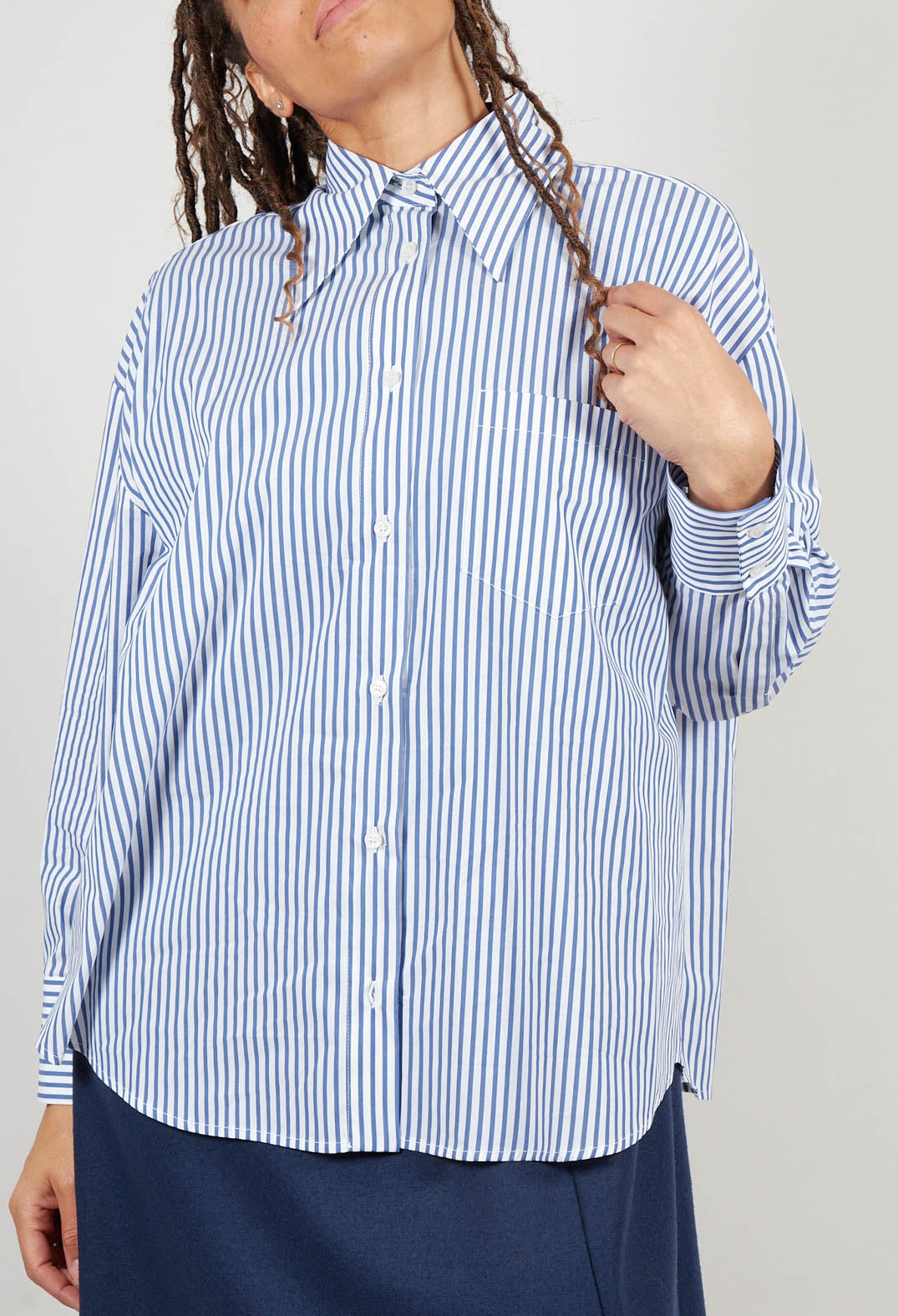 Striped Shirt in Off White and Blue