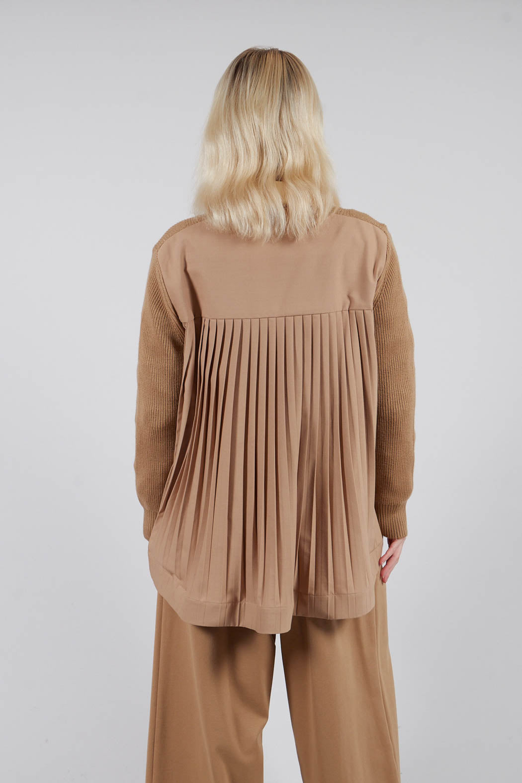 Back Pleated Cardigan in Camel