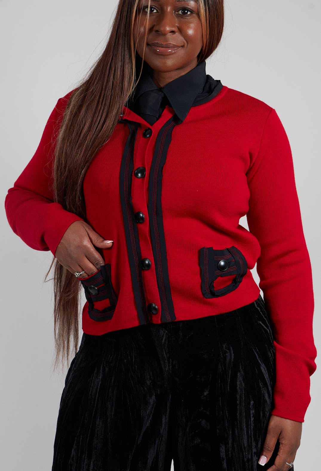 Button Up Cardigan in Red and Black