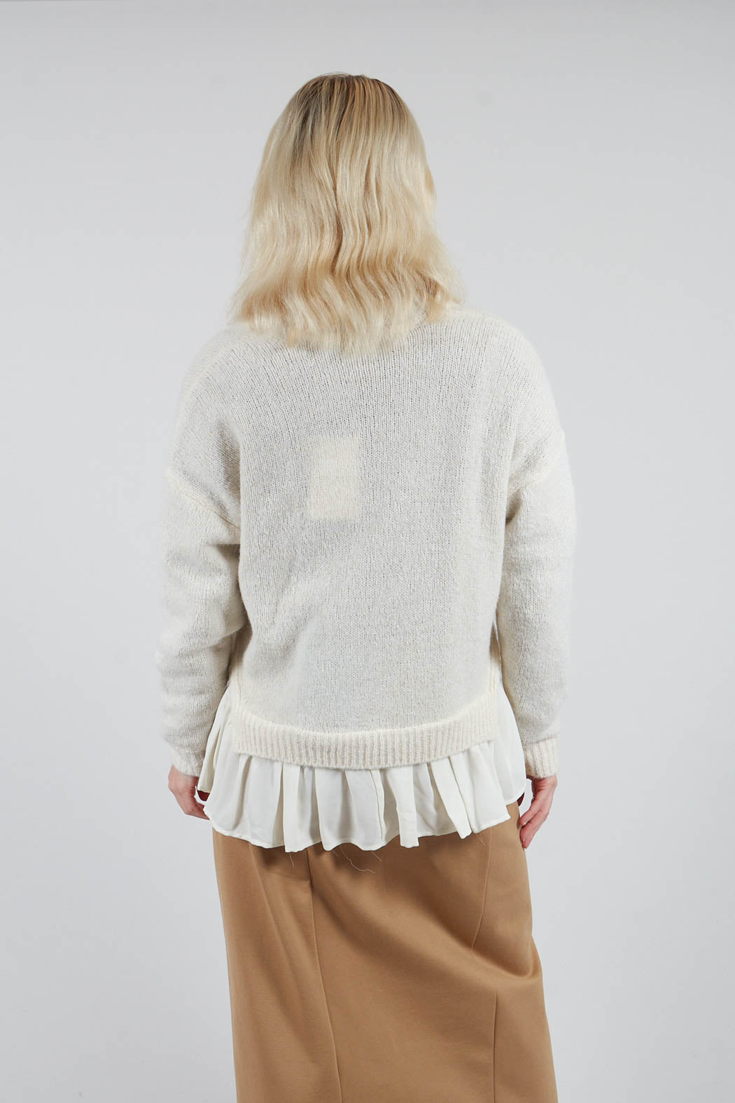 Knitted Cardigan with Frill Hem in White Wool