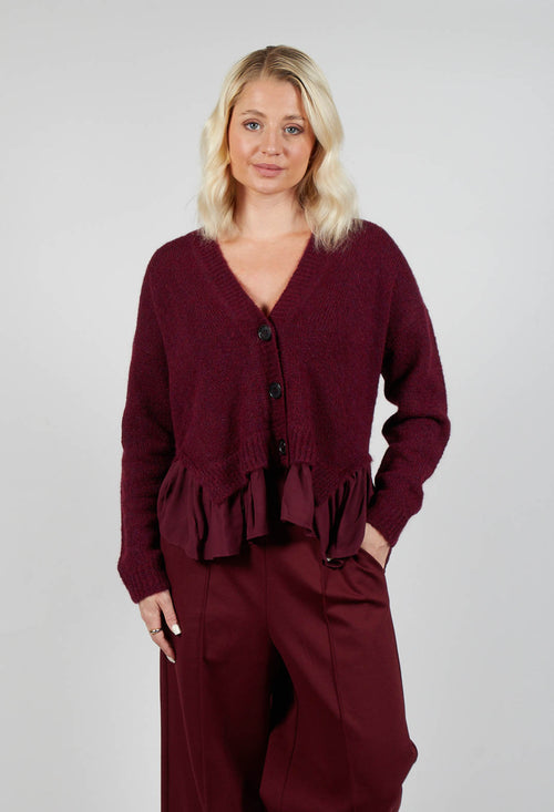 Knitted Cardigan with Frill Hem in Rumba