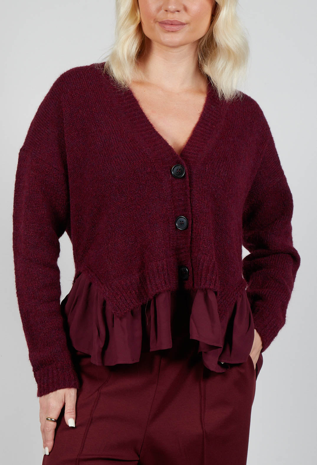 Knitted Cardigan with Frill Hem in Rumba