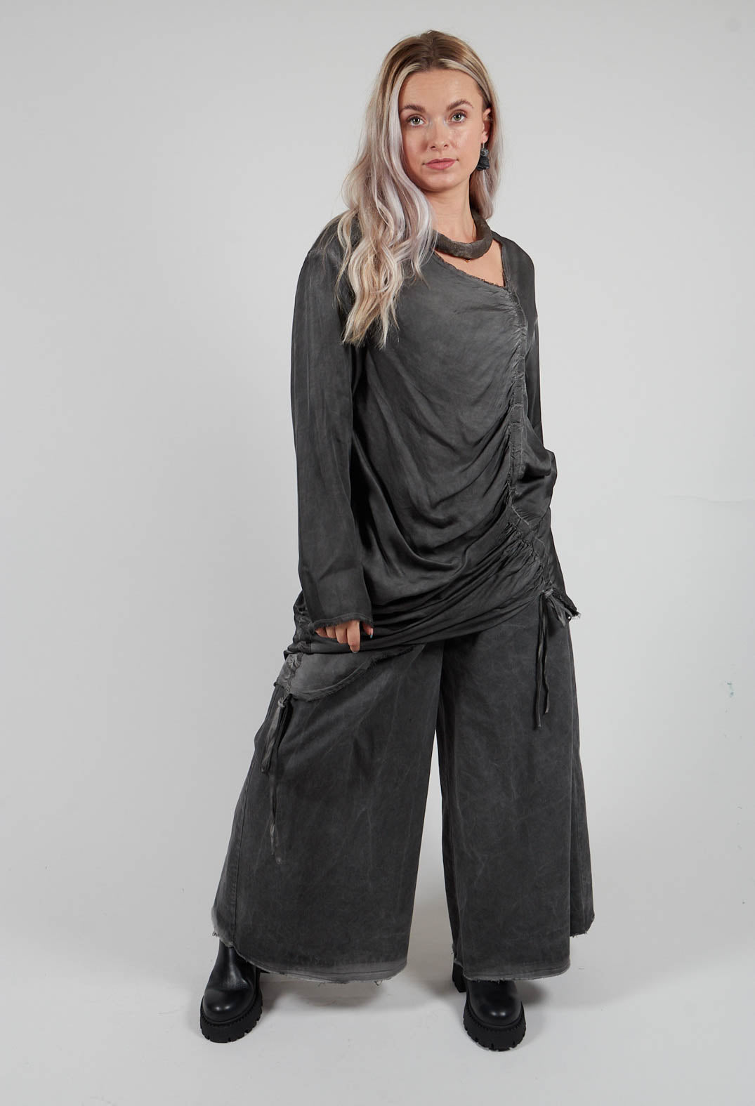 Pleat Front Trousers in Gabardina di Cotone Grey Storm