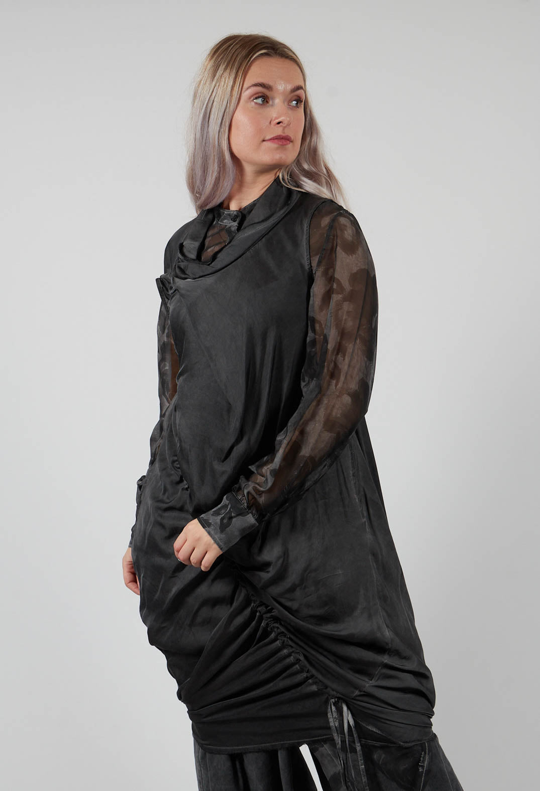 Dress in Raso di Viscosa Grey Storm