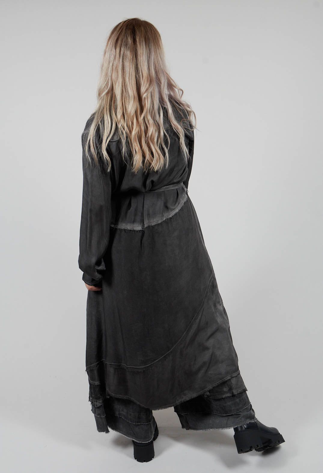 Shirt Dress in Raso di Viscosa Grey Storm