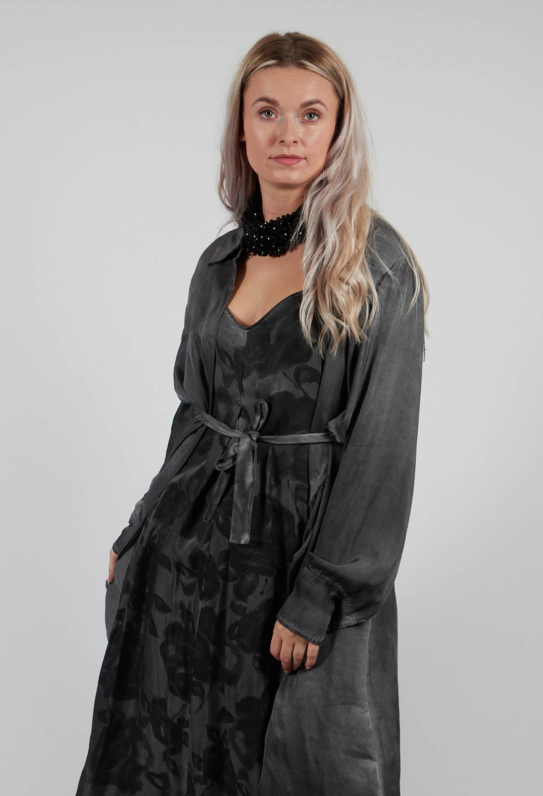 Shirt Dress in Raso di Viscosa Grey Storm