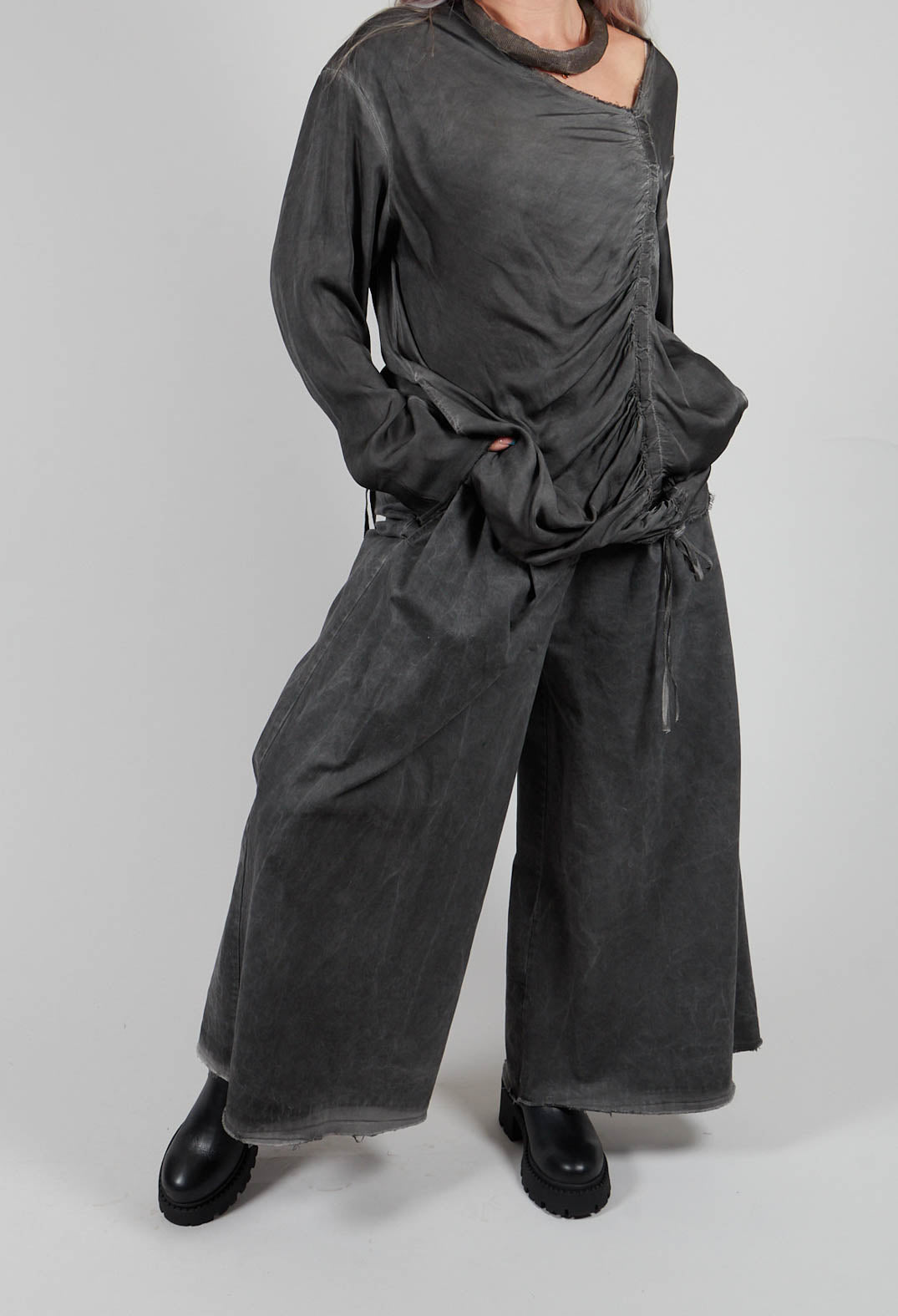 Pleat Front Trousers in Gabardina di Cotone Grey Storm