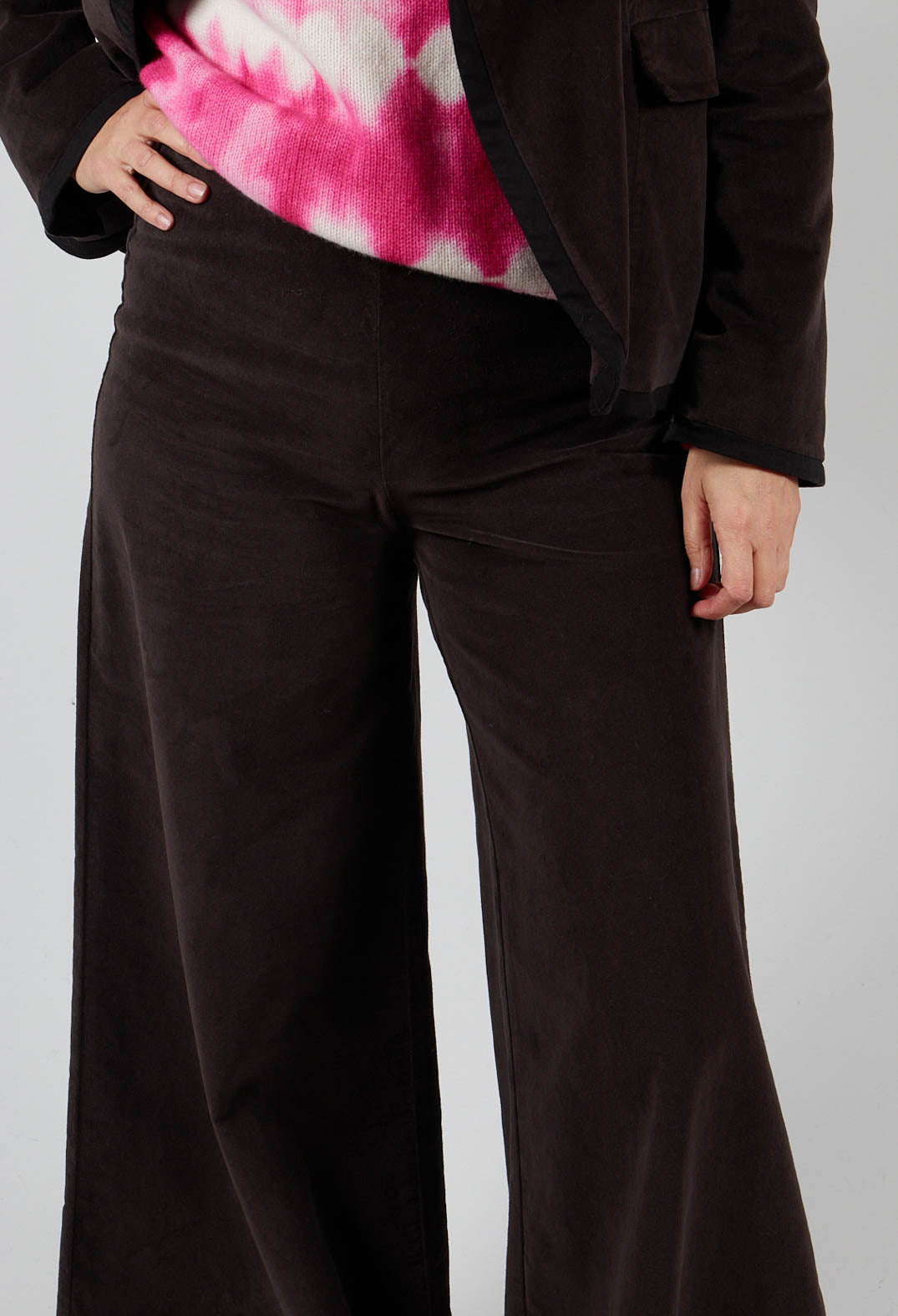 Cotton Bell Bottom Trousers in Brown