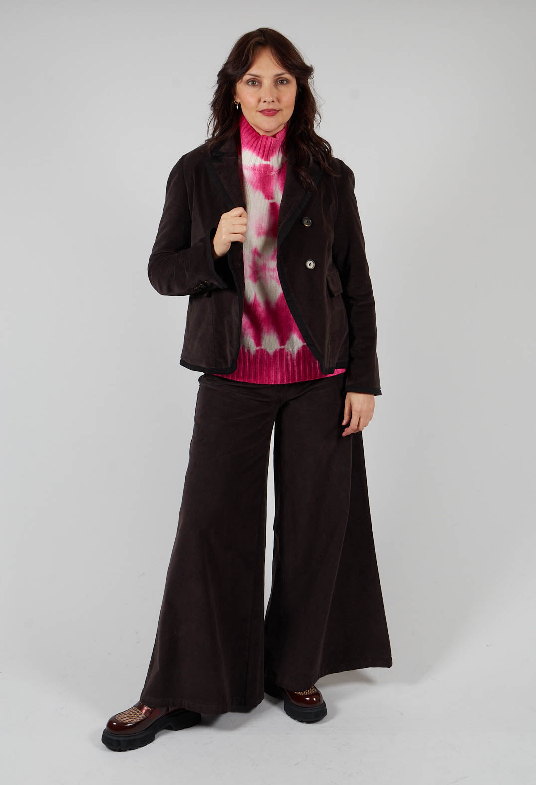 Cotton Bell Bottom Trousers in Brown