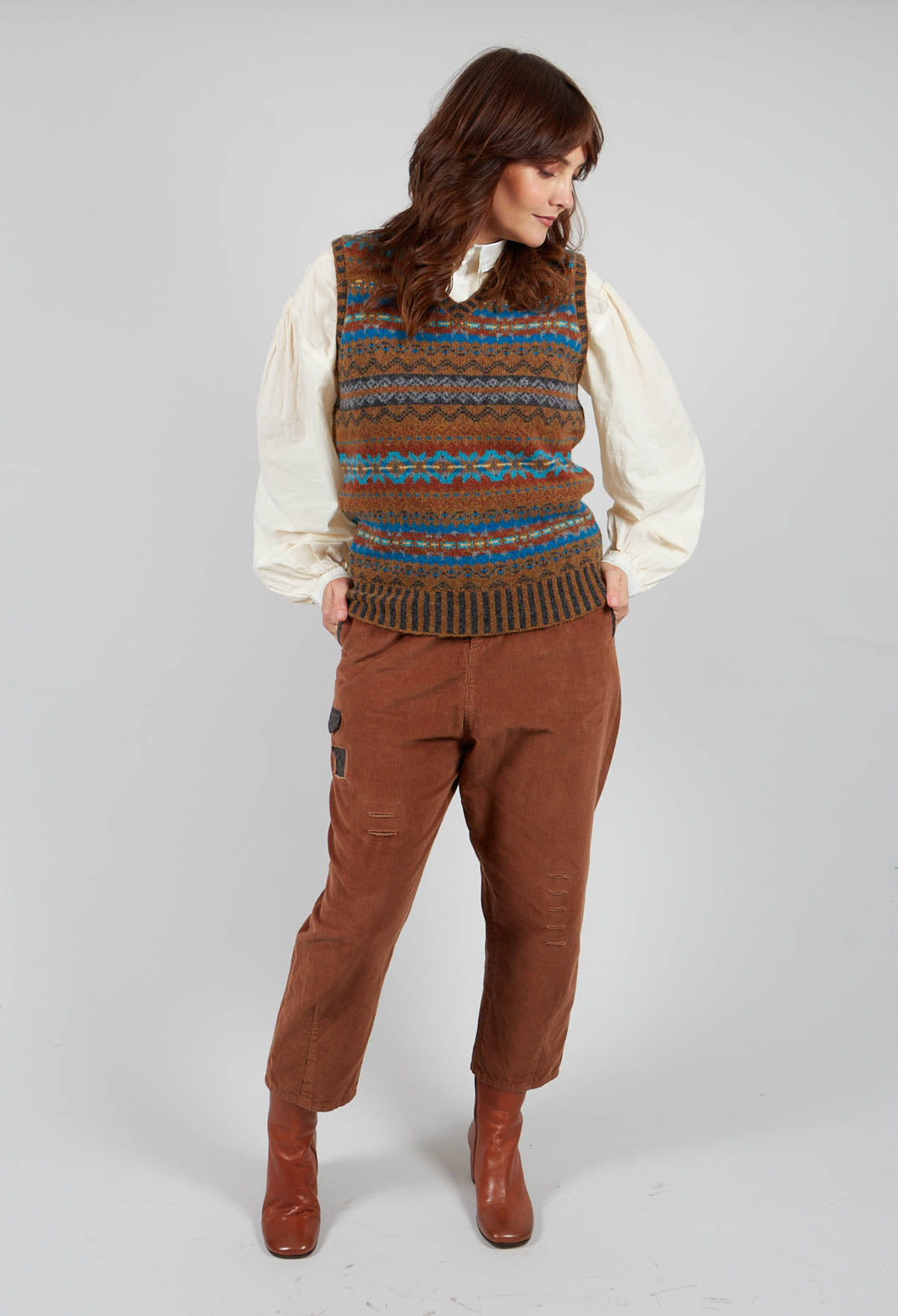 Straight Leg Cord Trousers in Brown