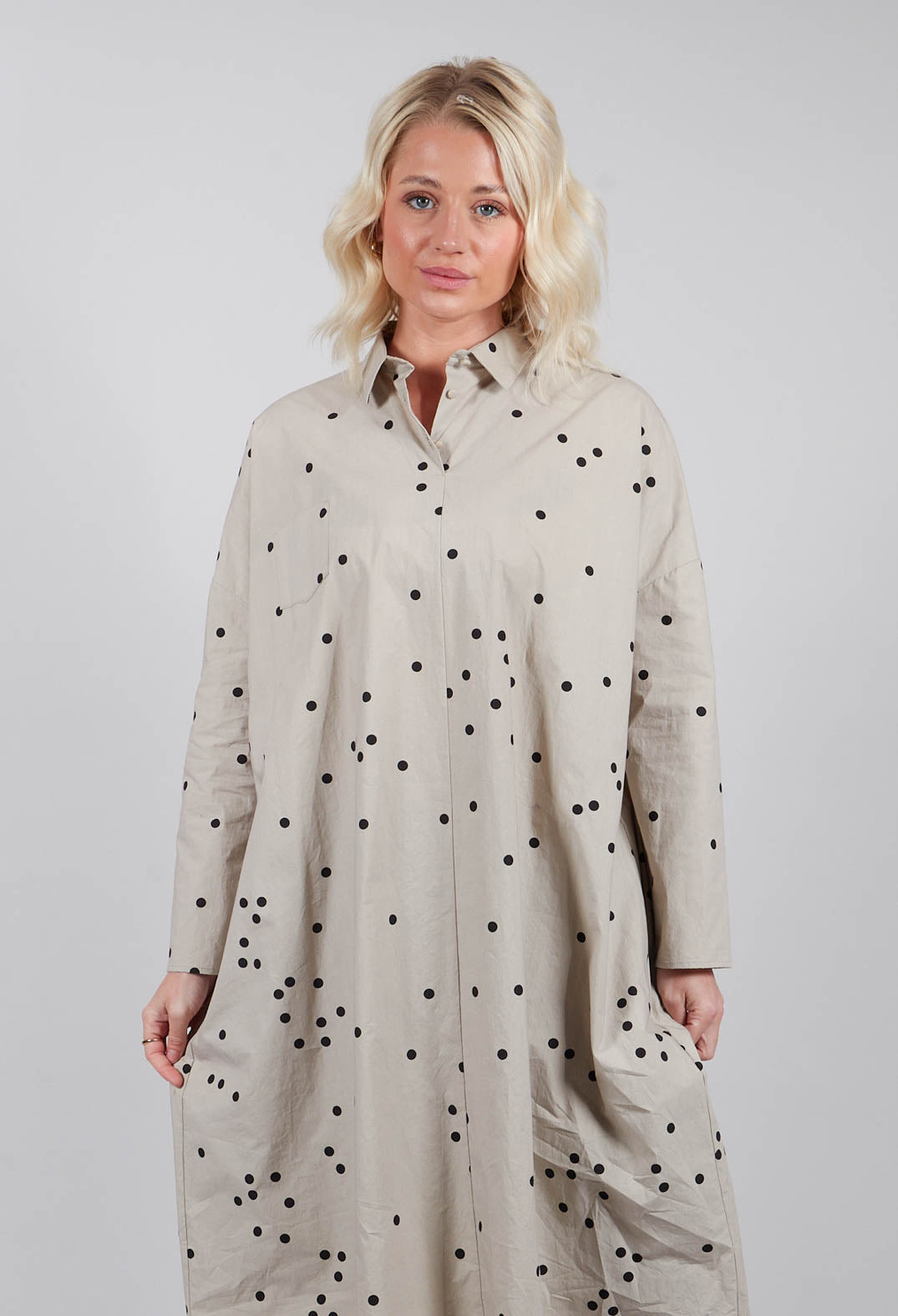 Polkadot Shirt Dress in Sand