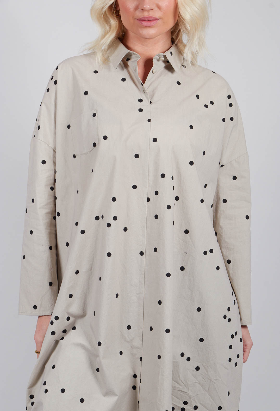 Polkadot Shirt Dress in Sand